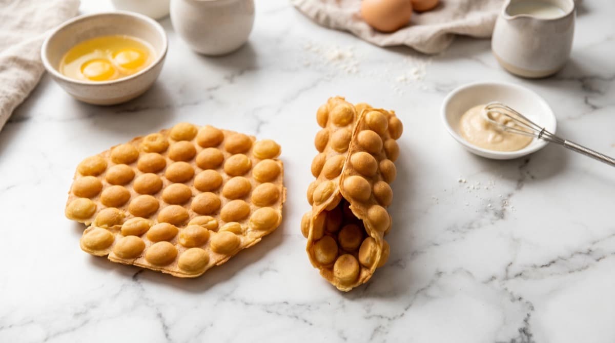 Golden Hong Kong egg waffles fresh off the griddle