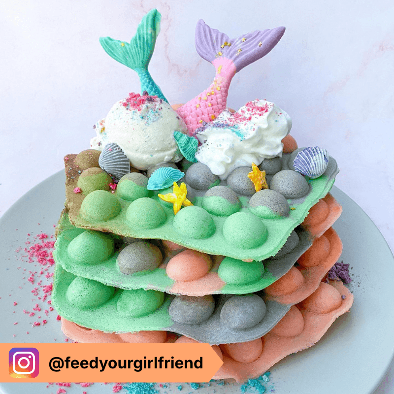 Mermaid-themed egg waffles by @feedyourgirlfriend